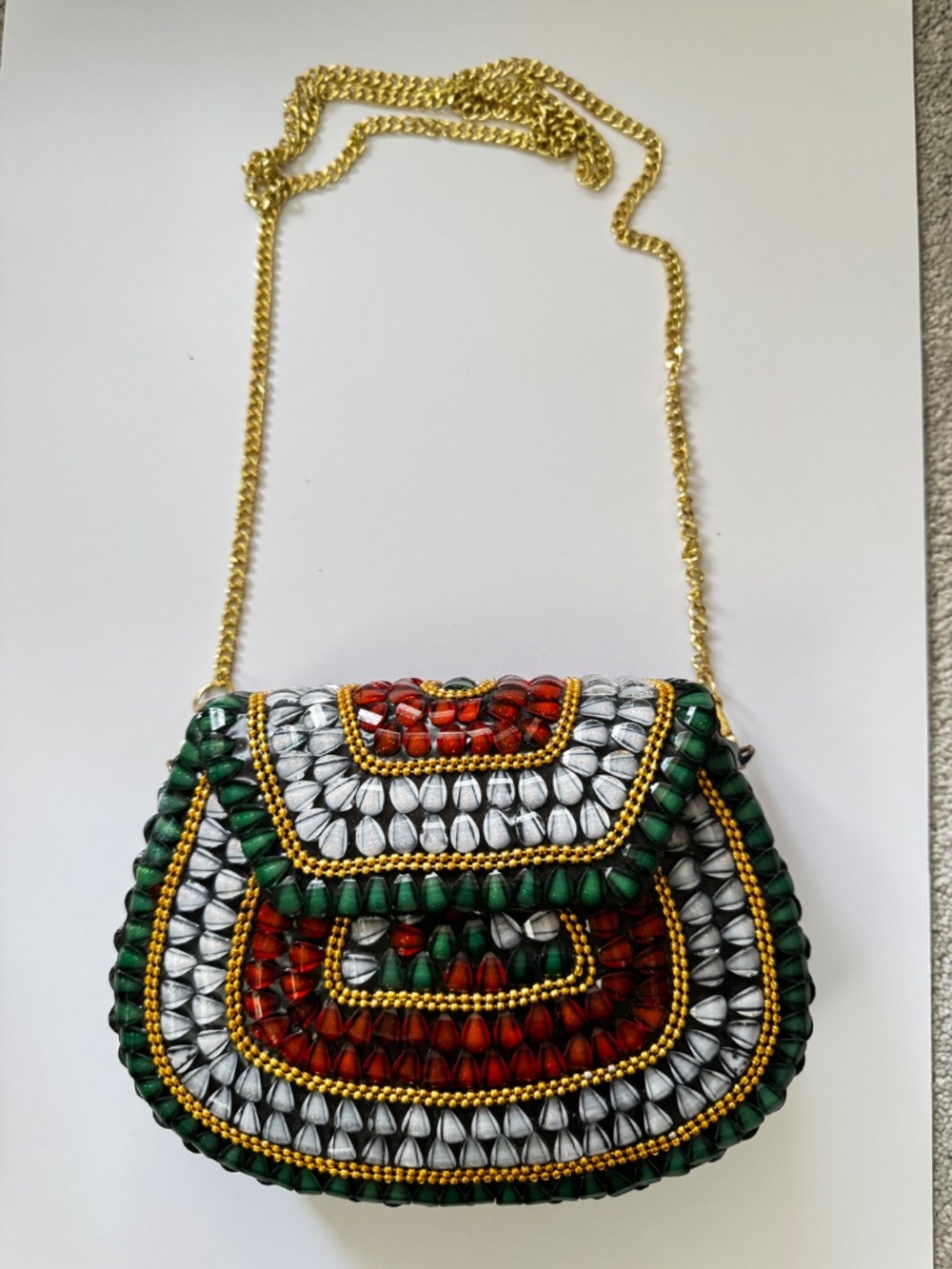 New Ramla Handmade Mosaic Clutch with Gold Chain